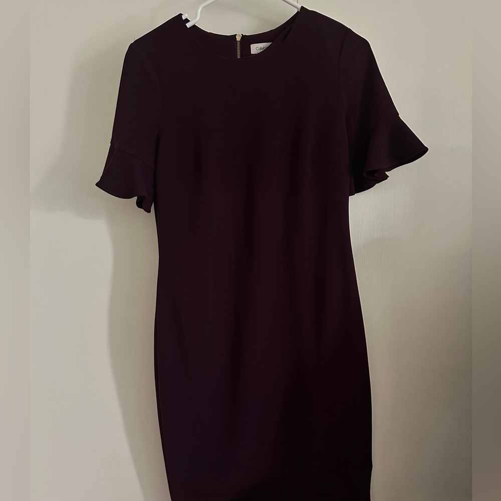 Calvin Klein Purple Sheath Dress Short Sleeve Crew Neck
